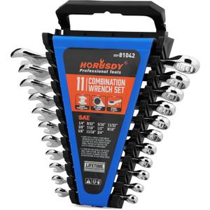 HORUSDY 11-Piece Sae Wrench Set | Combination Wrench Set with Organizer | 12 Point | 1/4" - 3/4" | Chrome Vanadium Steel
