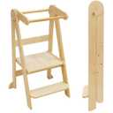 Foldable Toddler Tower, Kitchen Step Stool, Folding Tower for Learning with 3 Adjustable Heights, Montessori Toddler Standing Towe,r Collapsible Step Stool for Kids 1-6 Years Natural