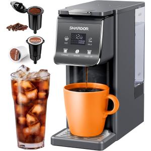 SHARDOR K Cup Coffee Maker With Bold Setting, Single Serve Hot & Iced Coffee Maker for K-Cup and Grounds, 52oz Removable Water Tank, 6 to14oz Brew Sizes, Pod Coffee Machine With Reusable Filter, Grey