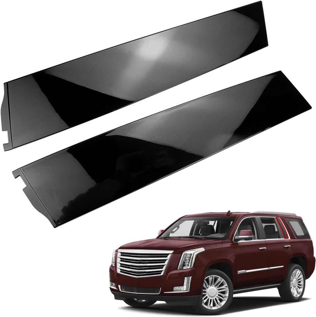 Pair Door Applique Rear Left and Right Rearward C Pillar for Chevrolet Chevy Tahoe for Cadillac Escalade for GMC Yukon 2015-2018 Gloss Black Door Window Trim Molding Panel Replaces 926-245 926-246
