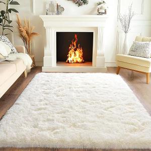 Super Fluffy Area Rug for Bedroom 5x7, Modern Indoor Shag Carpet, Soft Plush Non Slip Rugs for Living Room Kids Room Cloakroom Home Decor, Cream White
