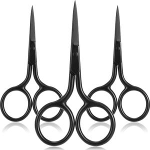 Mudder 3 Pack Small Nose Scissors Facial Hair Trimming Mini Beauty Stainless Steel Grooming Pointed Scissor for Grooming Eyebrows, Nose, Mustache, Beard (Black)
