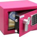 SereneLife Electronic Safe Box | Heavy Duty 9.1 x 6.7" Money Safe | Digital Touch Pad Lockbox with Code 2 Keys | Small Safe Box for Home/Office, Cash, Jewelry, | Wall/Floor Mountable | Pink