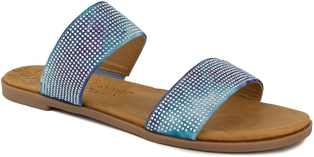 Sugar Women's Slide Sandals – Stylish Slip-On Flats for Casual, Dressy, Beach, or Pool Wear (Blueberry, 10)