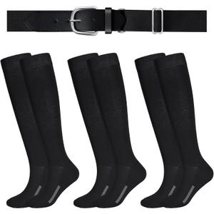 Haysandy Baseball or Softball Sock and Belt Combo Set 3 Football Baseball Socks with Softball Belt for Youth Boys Kids (Black)