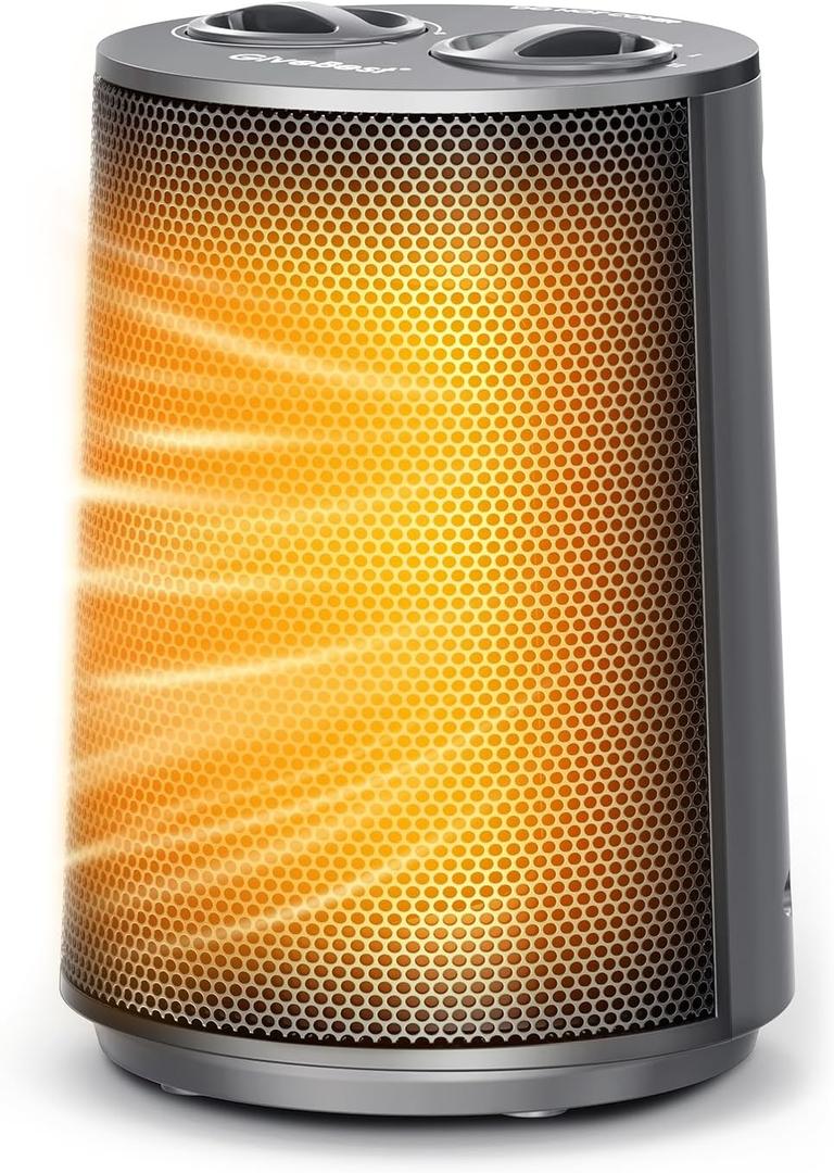 GiveBest Portable Space Heater  1500W Quiet & Energy Efficient Overheat & Tip-Over Protection, Fast Heating PTC Technology, Ideal for Bedroom, Office & Desk Use, Grey