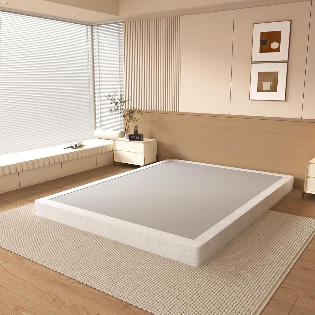 NHODIR 4 Inch Box Spring Queen Size Bed Base, Heavy Duty Metal Queen Mattress Foundation with Fabric Cover, Easy Assembly,Noise Free