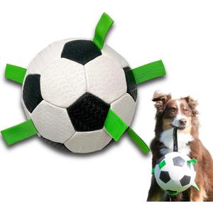 Hyper Pet Grab Tabs Dog Soccer Ball with Straps (7.5") Indoor or Outdoor; Interactive Durable Fetch Ball with Tug Toy for All Dog Breeds