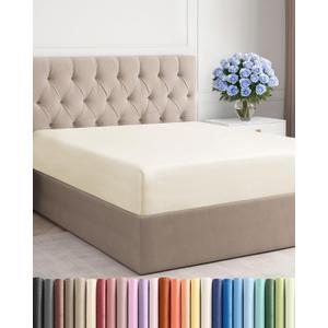 Full Fitted Bed Sheet - Bottom Single Fitted Sheet Only - Ultra-Soft Hotel Luxury Bedding w/ 8-16 Inch Deep Pockets - Breathable, Cooling & Wrinkle Free - Easy-Fit, Fade & Shrink Resistant - Off White