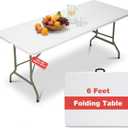 Folding Table 6ft, Heavy-Duty 500lbs Weight Capacity Foldable Table with HDPE Top & Steel Legs, Portable 6 Foot Picnic Table for Indoor Outdoor Parties, Camping, Event, 71 inches x 29 inches x 29 inches