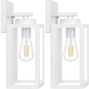 BesLowe Outdoor Wall Light Fixtures, Exterior Waterproof Wall Lanterns, Porch Sconces Lighting with E26 Sockets, Modern White Outside Lights for House Patio Front Door Entryway, 2-Pack, 12.8inch