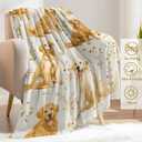 Golden Retriever Flannel Blanket - Lightweight Soft Cozy Gifts Blankets for Dog Lovers, Kids, Women,Cute Floral Art Style Throw,Elegant Home Room Modern Retro Decor 60x80in