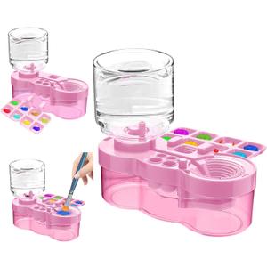 Paint Brush Cleaner, Upgraded Water Cycle Watercolor Rinser Dispenser with Holder and Palette, Washing My Brushes, Cleaning System for Acrylic,Watercolor,Painting Art Supplies for Adults Students (Pink)