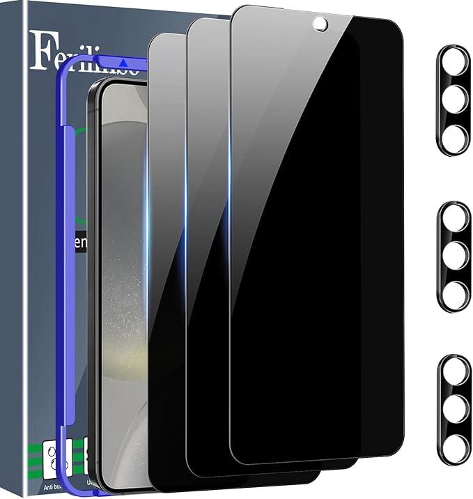 Ferilinso 2 Pack Privacy Screen Protector for Samsung Galaxy S24 Plus with 3 Pack Tempered Glass Camera Lens Protector Phone Case Friendly Accessories Protector de Pantalla for Samsung S24 Plus