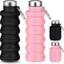 Baderke 2 Pcs Collapsible Water Bottles 17oz Silicone Travel Foldable Portable Water Bottle with Buckle Silicone Lightweight Reusable Leakproof for Camping Hiking Cycling Sport(Pink, Black)