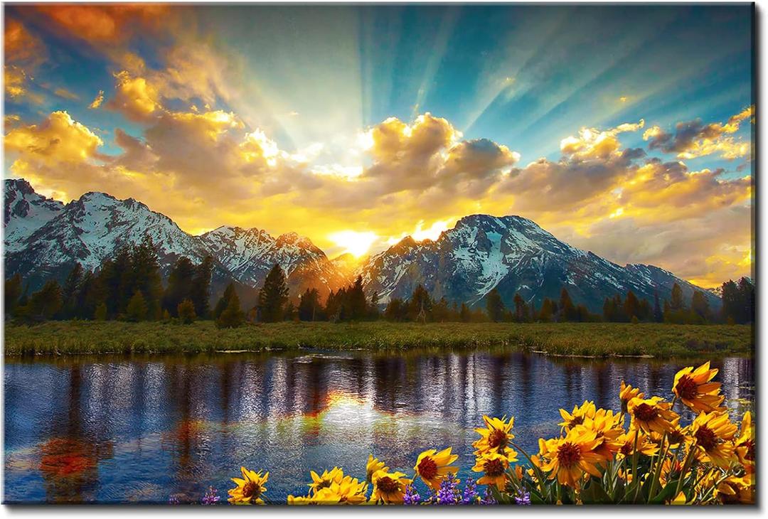 Sunrise Mountain Wall Art Nature Grand Teton Pictures for Kitchen Bedroom National Park Sunflower Poster Canvas Prints Sunset Forest Lake Fall Scenery Painting Artwork Home Decorations 16x24 Gifts Sunrise Mountain Wall Art Nature Grand Teton Pictures for Kitchen Bedroom National Park Sunflower Poster Canvas Prints Sunset Forest Lake Fall Scenery Painting Artwork Home Decorations 16x24 Gifts