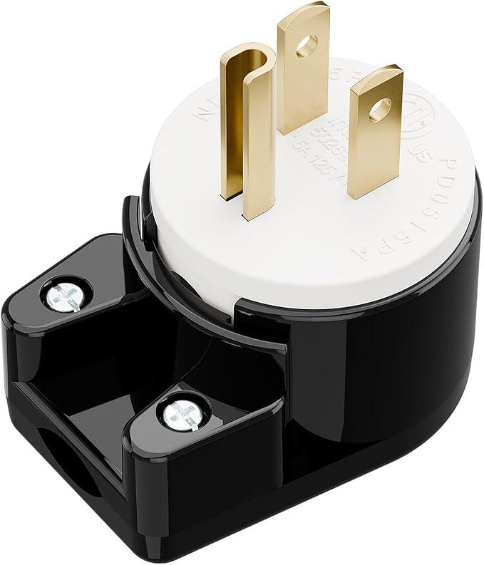 Right Angle Nema 5-15P 15A 125V AC Plug, ETL Easy Assembly 90 Degree USA Canada Male DIY Rewirable 8 Directions Adjustable AC Connector