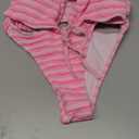 Women's Striped Printed Bandeau Bathing Suit High Waisted Swimsuit Bikini Set (Medium, Light Pink)