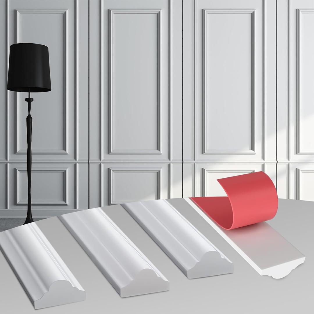 6 Pcs 40 Inch Peel and Stick Panels Wall Molding Trim DIY Self-Adhesive Wall Molding Paneling Strip Ready to Assemble Wainscoting Accent Premade Accent Wainscoting Trim