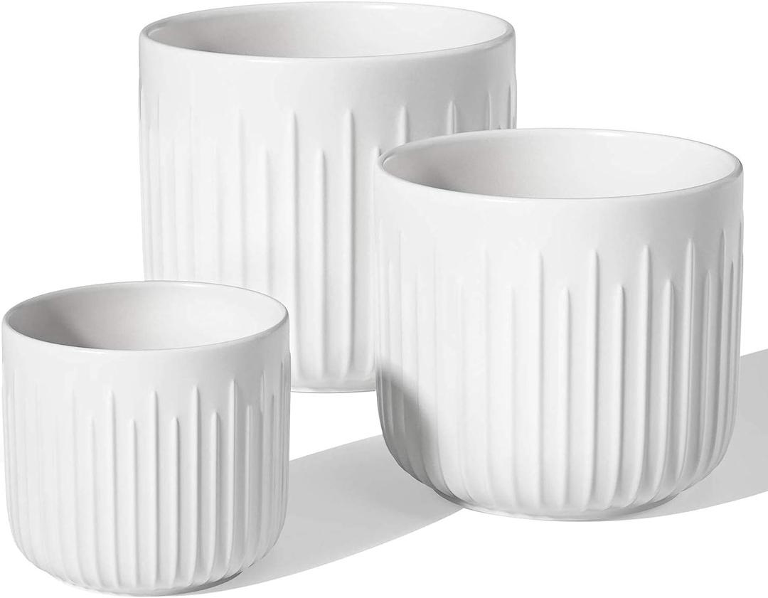 LE TAUCI Ceramic Planters, Plant Pots for Indoor Plants, 5.7 Inch Flower Pot with Drainage Holes, Medium Cylinder Planters Pot for Indoor House Plants, White, Only Small Ceramic Plant