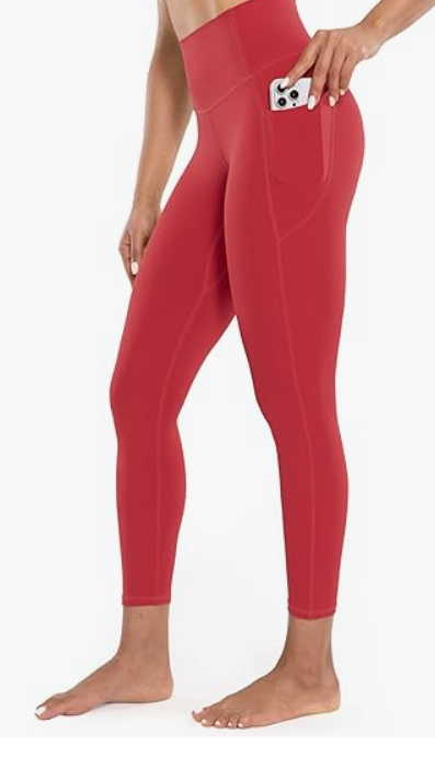 Workout Leggings with Pockets for Women High Waist Yoga Pants 25"/28" Cream Soft Lightweight Athletic Gym Tights L