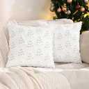 Tosleo Christmas Throw Pillow Covers 18x18 Set of 2 White Christmas Decoration Xmas Trees with Lights Pillow Covers Soft Plush Faux Wool Jacquard Pillowcases Holiday Festivals Winter Home Decor
