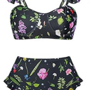 Womens 2 Piece Swimsuits with Cover Up 2 Pieces Bikini Set with Sarong High Waisted Bikini (Medium, Black Flower)
