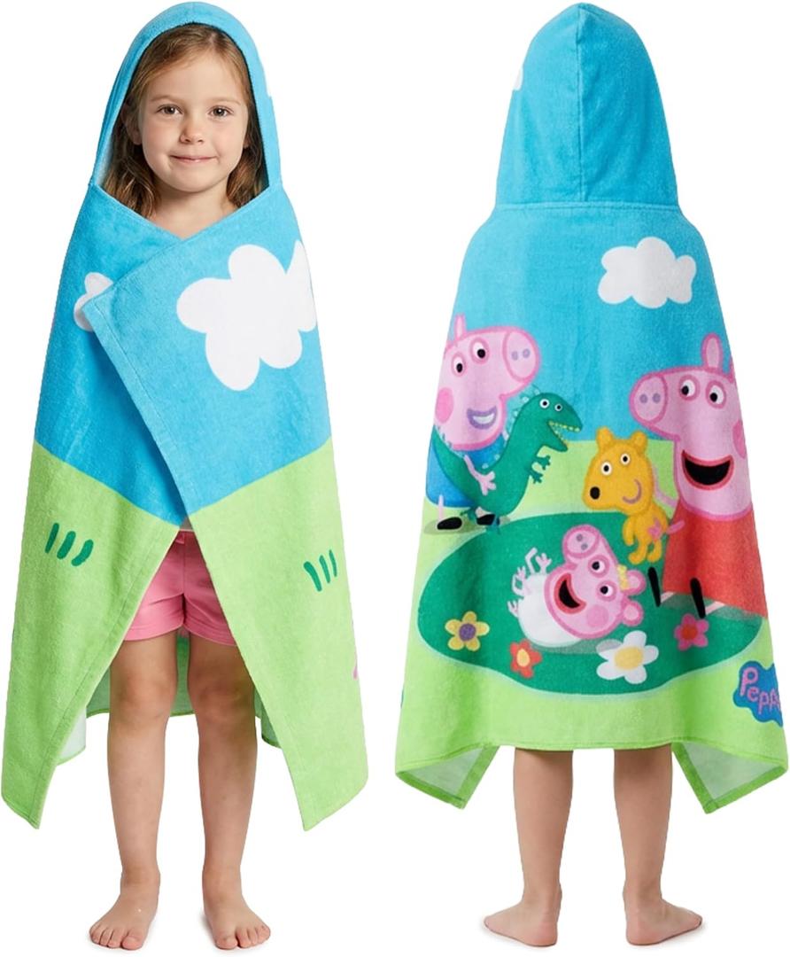 Get Trend Peppa Pig Bath Towels with Hood for Girls, Soft Absorbent Cotton Beach Towel, Swimming Pool Hooded Poncho, Shower Bath Travel Cozy for Girls Ages 2-6 (Multi Peppa)