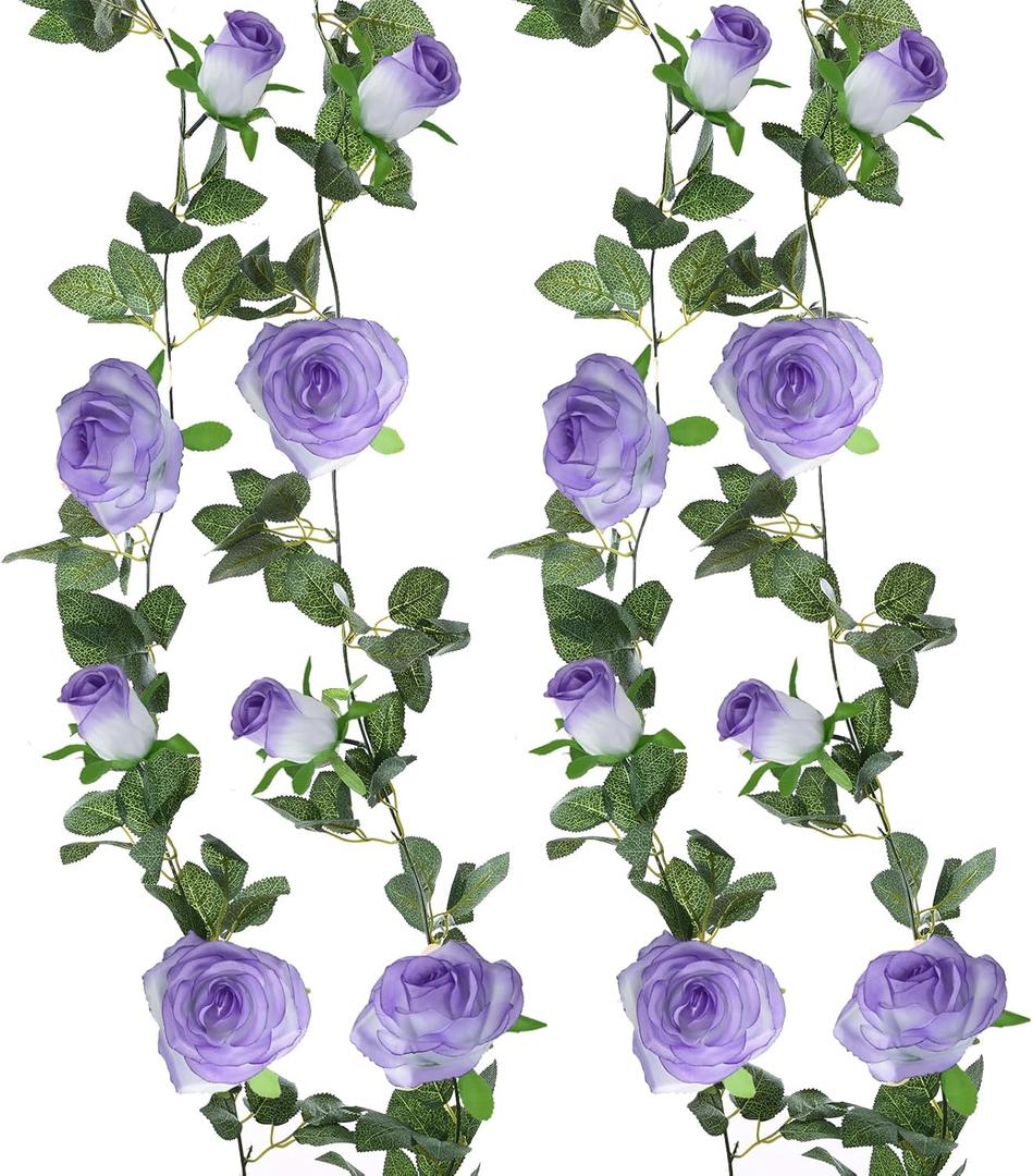 Felice Arts 2 Pack Pale Purple Artificial Floral Garland Each 6.5FT Fake Rose Vine Hanging Rose Garland for Wedding Flowers Table Centerpiece Arrangement Room Baby Shower Teepee Mirror Decor