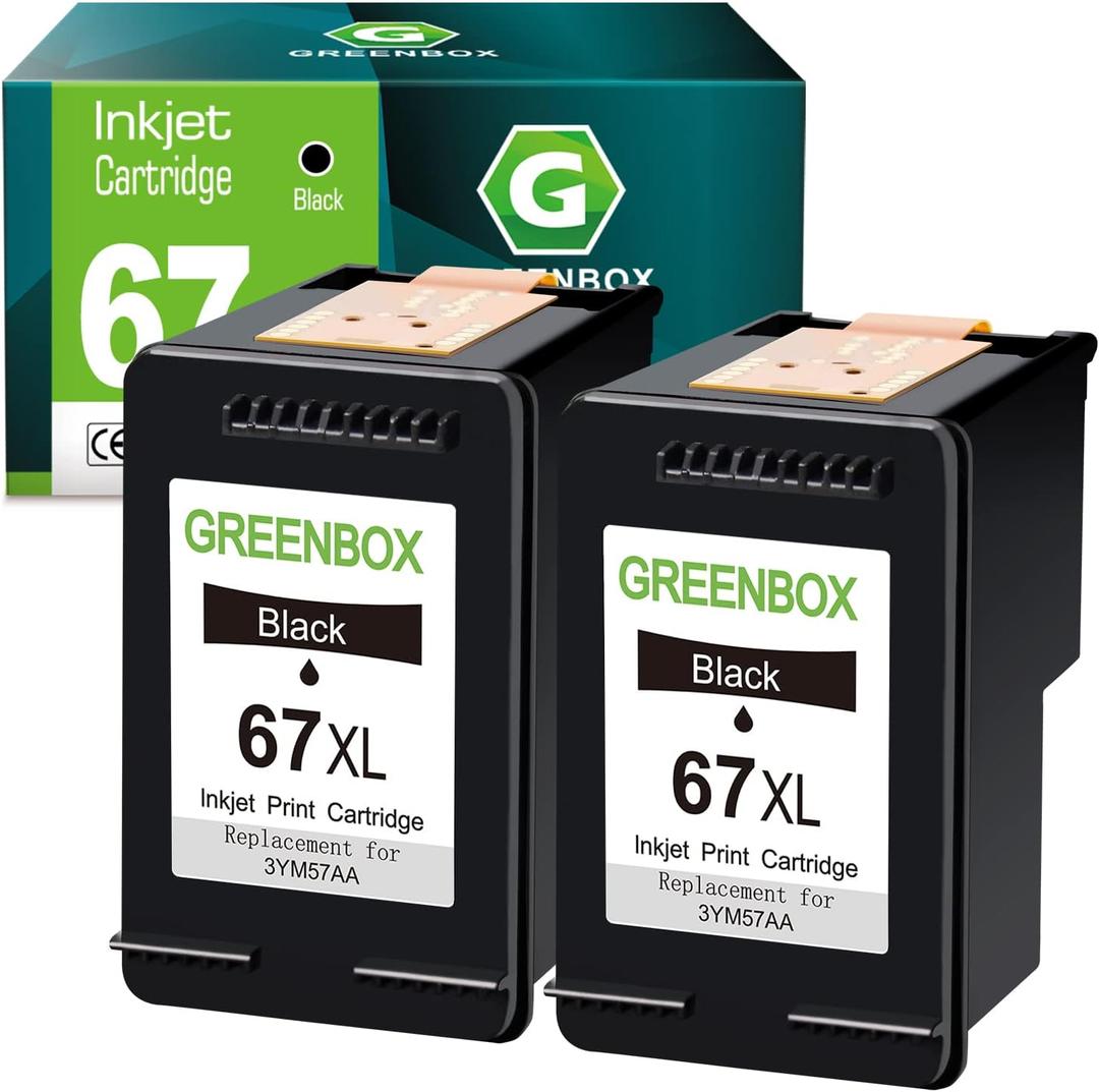 67XL Black Ink 2 Pack Replacement for HP 67 Black Ink Cartridge XL for DeskJet 4155e 2734e 4100e 2855e 4255e 2700 2755e 2700e Envy 6055e 6000 6455e 6400 Printer Ink 67