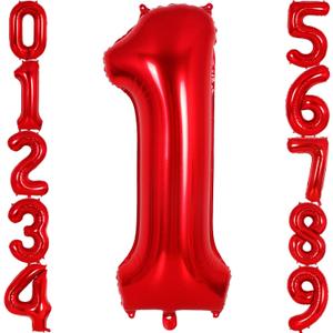 Red Number 1 Balloon 40 Inch, Big Large Foil Helium Number Balloons, Jumbo Giant Mylar Number 1 Balloons for 1st first Birthday Party Decorations Supplies Anniversary