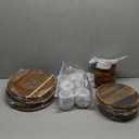 Maxdot 12 Pcs Acacia Wood Dinnerware Set, Round Wooden Plates 8 Inch 10 Inch, Solid Wooden Bowls, Acacia Wood Tableware Supplies, Easy Cleaning & Lightweight for Dishes Snack, Dessert, Set for 4