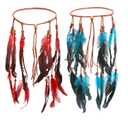 2 Pcs Native American Headband, Boho Indian Feather Headband, Hippie Headpiece Gypsy Indians Costume Decor, Indian Headpiece Gypsy Costume Headdress Hair Accessories for Women (Blue Red)