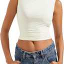 SUUKSESS Women Sexy Backless Tank Top Going Out Double Lined Y2k Basic Crop Tops (Large, 01 Cream White)