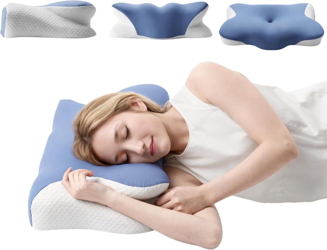 Cervical Neck Pillow for Sleeping - Memory Foam Contour Pillow, Ergonomic Orthopedic Support for Side Back Stomach Sleepers, Neck and Shoulder Pillow for Adults