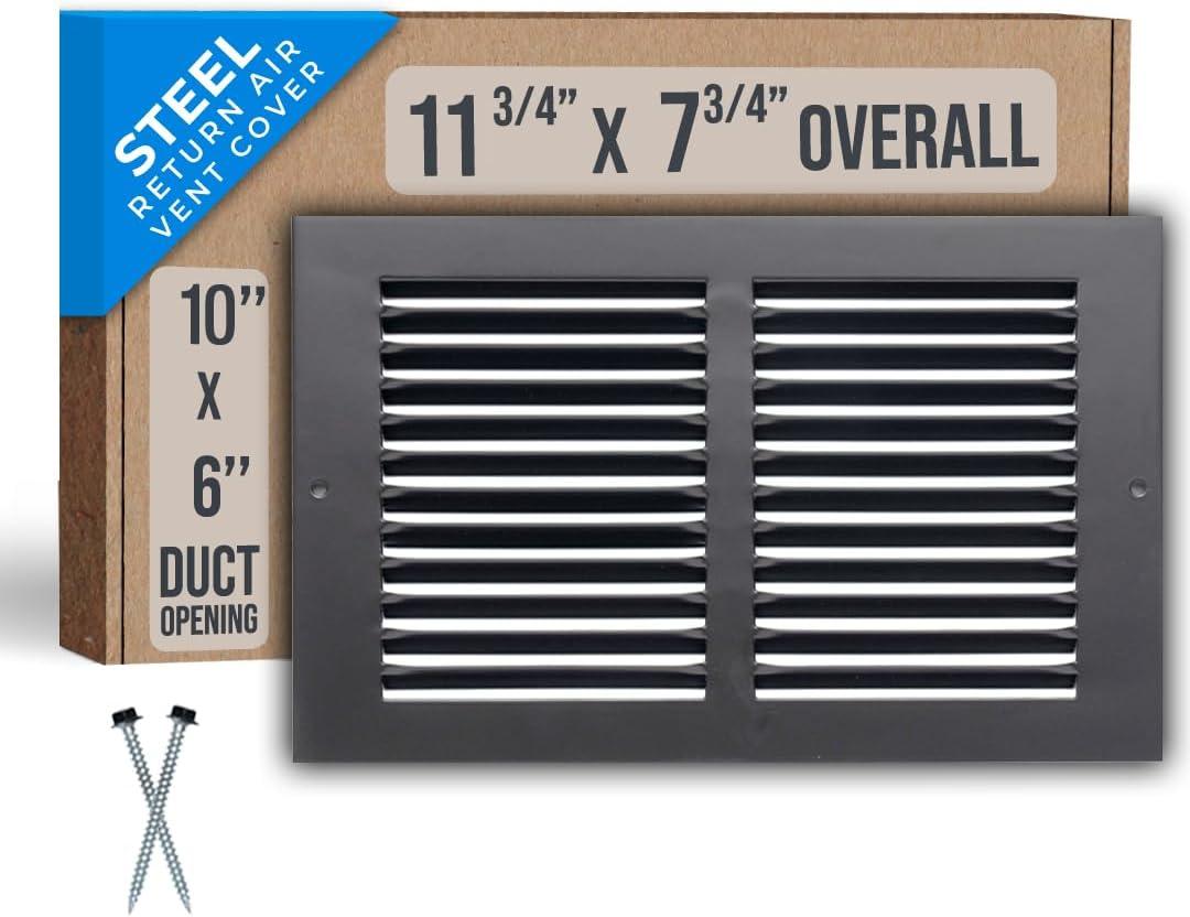 Fits 10x6 Duct Opening | Steel Return Air Grille by Handua | Vent Cover Grill for Sidewall and Ceiling | Black | HVAC Cold Air Intake Grille | Outer Dimensions: 11.75"W X 7.75"