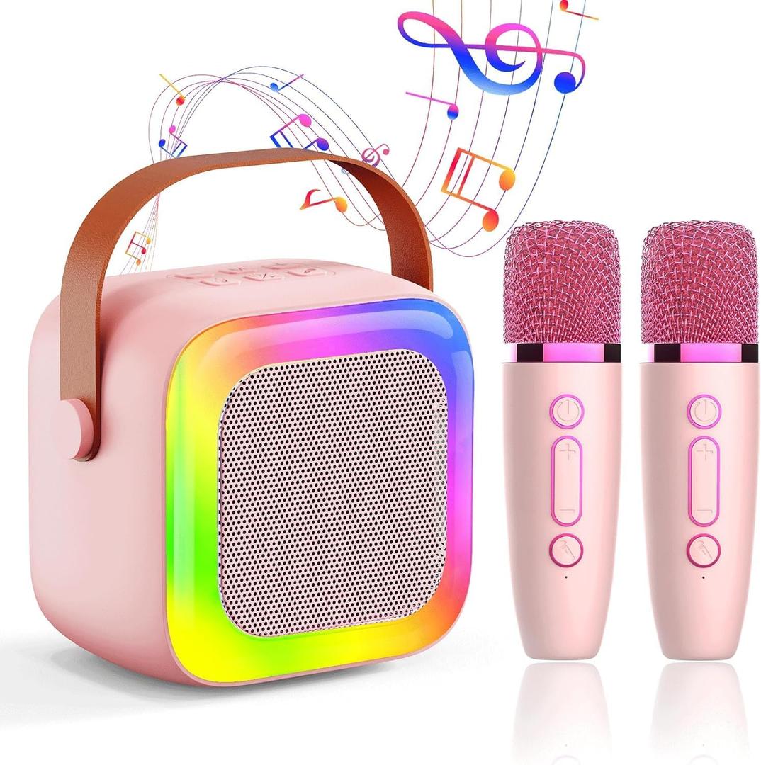 Mini Karaoke Machine for Kids Teen Adults, Kids Karaoke Machine with 2 Wireless Microphones and LED Lights Toys for Christmas Birthday Party, Home, Gifts for 4 5 6 7 8 9 10 11 12+ Years Girls Boys