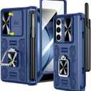 VEGO for Samsung Fold 5 Case with S Pen Holder, [Hinge Protection][360°Ring Magnetic Kickstand][Slide Camera Cover][Front Screen Protector] Protective Case for Galaxy Z Fold 5 5G - Midnight Blue