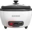 BLACK+DECKER Rice Cooker 6-Cup (Cooked) with Steaming Basket, Removable Non-Stick Bowl, White
