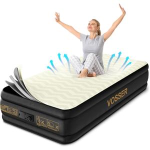VOSSER Twin Air Mattress with Built-in Pump,Foam Topper Inflatable Mattress,Luxury Blow Up Mattress 2 Mins Self-Inflation/Deflation - Breathable and Flatness-Free for Camping, Home & Guests