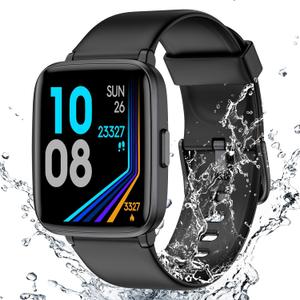 Fitness Tracker Watch with Heart Rate Monitor, Large Screen Activity Tracker with Pedometer, Sleep Monitor, Calories & Step Counter, 5ATM Waterproof Smart Watch for Women Men Fitness Watch for Sports (Black)