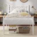 VECELO Twin Size Bed Frame with Headboard, Heavy Duty Bedframe with Strong Metal Slats, No Box Spring Needed & Easy Assembly, Pure White