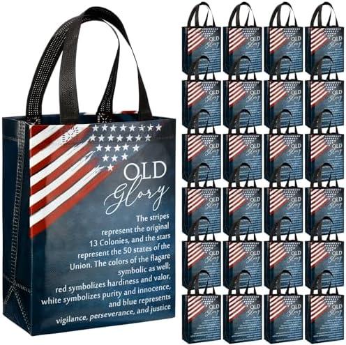 Sweetude 50 Patriotic Gift Bags Bulk Veteran American Flag Theme Bags with Handle Medium Reusable USA Souvenirs Gifts for Church Independence Day Memorial Day Party Decorations Favors