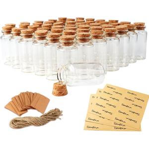 AerWo 32PCS 40ml Small Glass Bottles with Cork Lids, Potion Bottles with Cork Tags and Hemp Ropes, Spell jars Mini Glass Jars with Lids for Party Weddings Baby Shower Favors Crafts Home Decorations