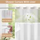 No Hook Shower Curtain and Liner Set,Beige Boho Striped Shower Curtain for Bathroom Cotton 75" L x 60" W