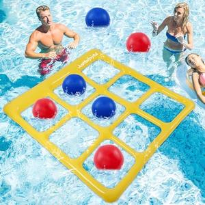 Justforjoyful 56 x 54 Inch Giant Tic Tac Toe Game Pool Floats Toys Inflatable Water Toss Game Funny Floating Pool Toys for Swimming and Backyard Adults Indoor Outdoor Party Water Play with 6 Balls