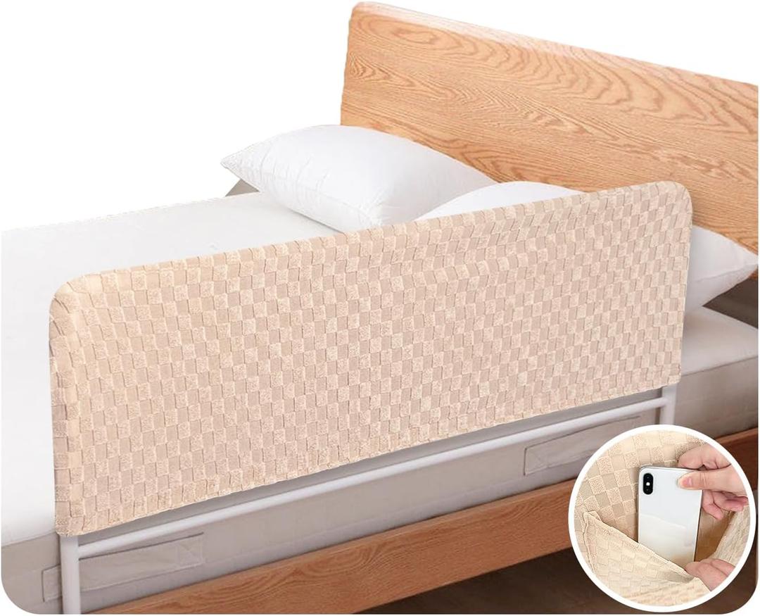 Mybow Bed Rail Cover, Bed Railing Cover for Elderly, Hospital Half Rail Covers - No Padded, Bedside Railing Protector for Seniors with Storage Pocket (Large)