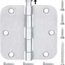 TICONN 48-Pack 3.5 Inch Door Hinges with 5/8" Radius Corner, 3-1/2 x 3-1/2 Inch Iron Bifold Residential Doors Hardware (5/8" Radius Corner, Satin Chrome, 48 Pack)