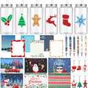 Bokon 30 Pcs Bulk Christmas Gifts Set Include Merry Christmas 13.5 oz Plastic Cups with Lid and Straw Cosmetic Bags Snowflake Sticky Notes Ballpoint Pens Santa Keychains for Xmas Party Gifts( Cute)