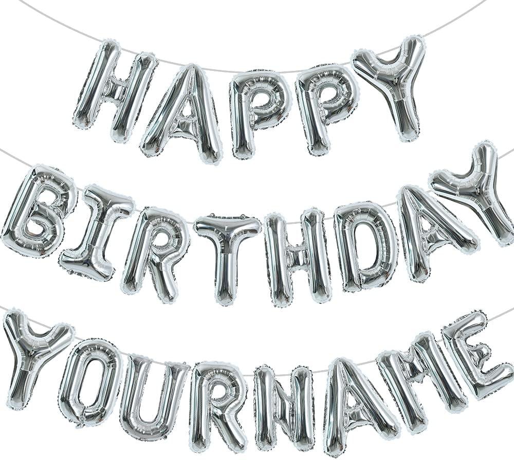 TONIFUL 65 Pcs 16 Inch Silver Happy Birthday Balloons and 2 Sets A-Z Foil Letters Balloons DIY Personalized Phrase Banner for Birthday Celebration Halloween Thanksgiving Christmas Party Decorations
